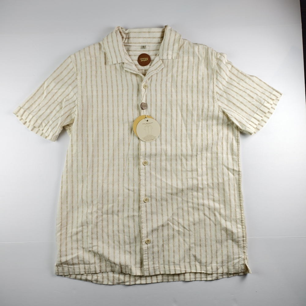 Common People NWT Cream Striped Linen Blend Shirt Mens S Resort Neutral Casual